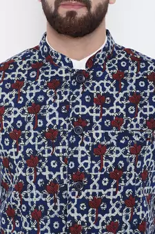 Blue woven viscose rayon nehru-jacket
