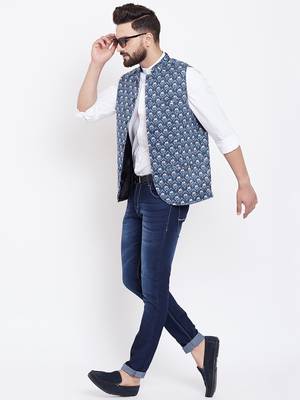 Blue woven viscose rayon nehru-jacket 1