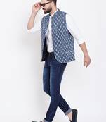 Blue woven viscose rayon nehru-jacket
