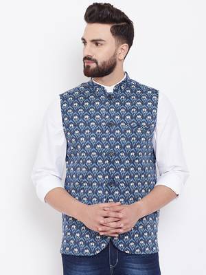 Blue woven viscose rayon nehru-jacket 2
