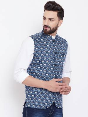 Blue woven viscose rayon nehru-jacket 3