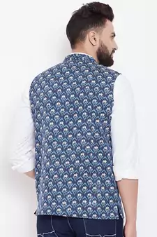 Blue woven viscose rayon nehru-jacket