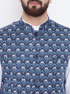 Blue woven viscose rayon nehru-jacket 5