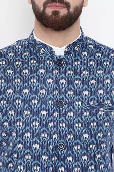 Blue woven viscose rayon nehru-jacket
