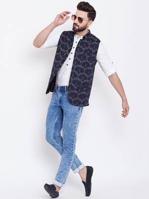 Blue woven viscose rayon nehru-jacket 1