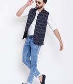 Blue woven viscose rayon nehru-jacket