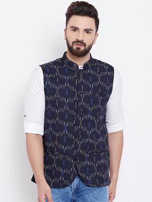 Blue woven viscose rayon nehru-jacket 2
