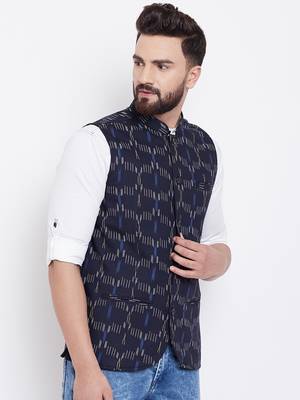 Blue woven viscose rayon nehru-jacket 3