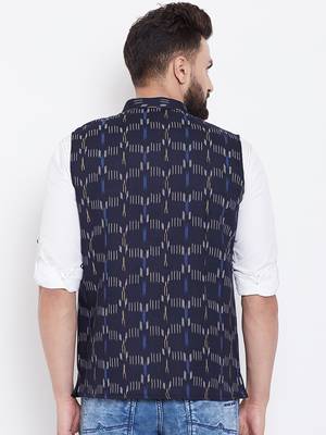 Blue woven viscose rayon nehru-jacket 4