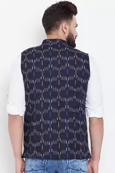 Blue woven viscose rayon nehru-jacket