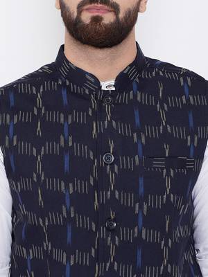 Blue woven viscose rayon nehru-jacket 5