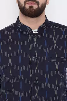 Blue woven viscose rayon nehru-jacket