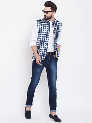 Blue woven viscose rayon nehru-jacket 1
