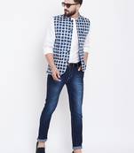 Blue woven viscose rayon nehru-jacket