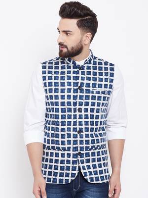Blue woven viscose rayon nehru-jacket 2