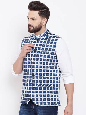 Blue woven viscose rayon nehru-jacket 3