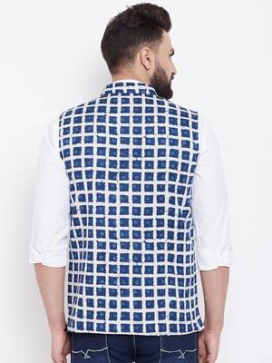 Blue woven viscose rayon nehru-jacket 4