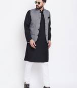 Grey Woven Poly Cotton Nehru Jacket