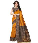 Mustard printed art silk saree with blouse