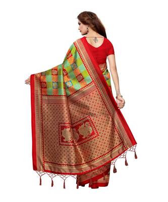 red printed art silk saree with blouse 4