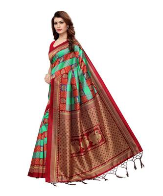 maroon printed art silk saree with blouse 2