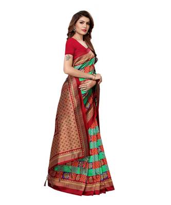 maroon printed art silk saree with blouse 3