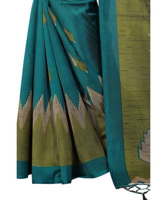 green printed art silk saree with blouse 2