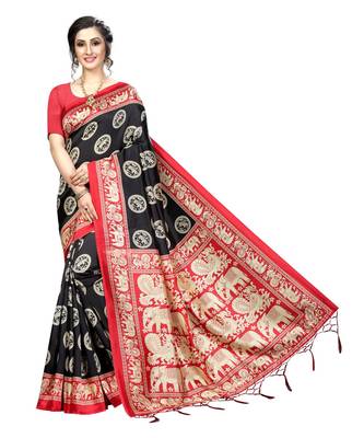 Black woven art silk saree with blouse 1