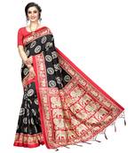 Black woven art silk saree with blouse