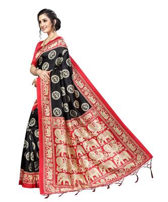 Black woven art silk saree with blouse 3