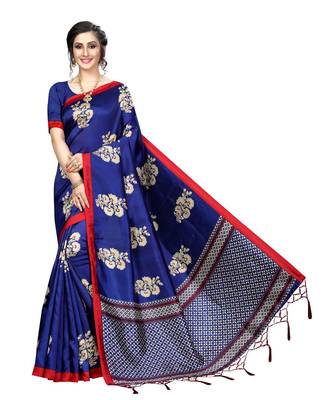 blue woven art silk saree with blouse 1