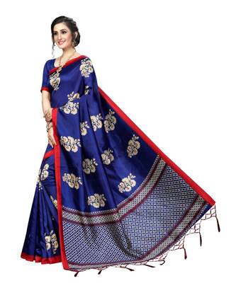 blue woven art silk saree with blouse 3