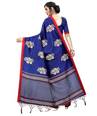 blue woven art silk saree with blouse 4