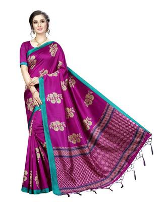 Wine woven art silk saree with blouse 1