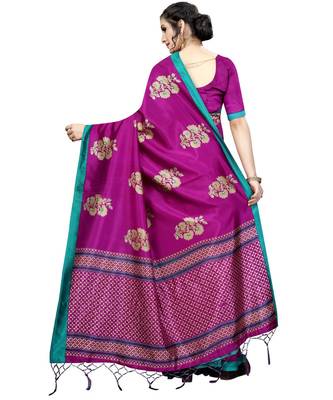 Wine woven art silk saree with blouse 4