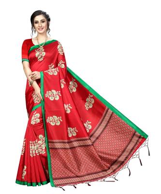 Red woven art silk saree with blouse 1