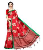 Red woven art silk saree with blouse