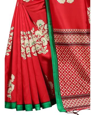 Red woven art silk saree with blouse 2