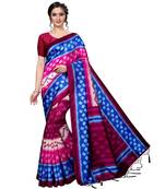 Blue printed art silk saree with blouse