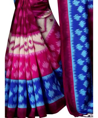 Blue printed art silk saree with blouse 2