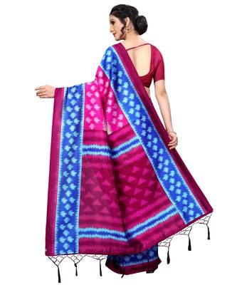 Blue printed art silk saree with blouse 4