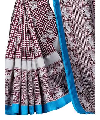 brown printed art silk saree with blouse 2