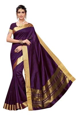 Purple Woven Cotton Saree With Blouse 1