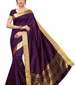 Purple Woven Cotton Saree With Blouse