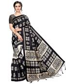 Black printed art silk saree with blouse