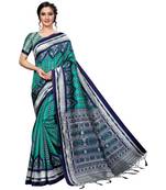 blue printed art silk saree with blouse