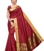 Maroon Woven Cotton Saree With Blouse