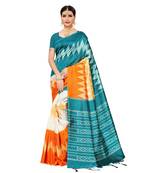 green printed art silk saree with blouse