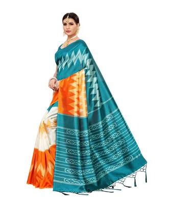 green printed art silk saree with blouse 2