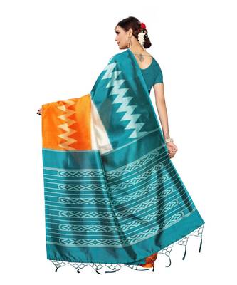 green printed art silk saree with blouse 4